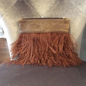 Vash brown leather  clutch with ostrich feathers
